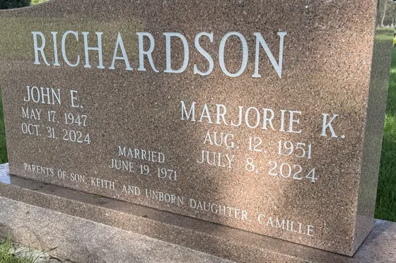 Mystic Rose granite on an upright companion monument